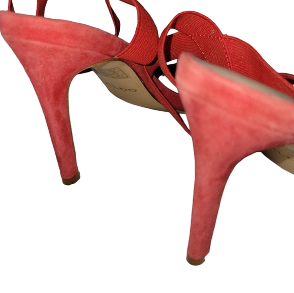 Aldo red Coicia suede and  elastic ankle strap 4" heels holiday - Picture 4 of 7